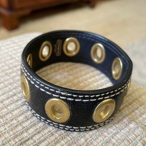 Coach Black Leather Bracelet With Gold Coach Ovals